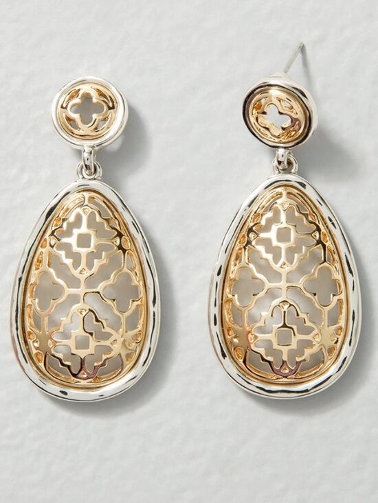 White House Black Market Jewelry - WHBM GORGEOUS! Goldtone + Silvertone Drop Earrings FILIGREE Mixed Metal Two Tone